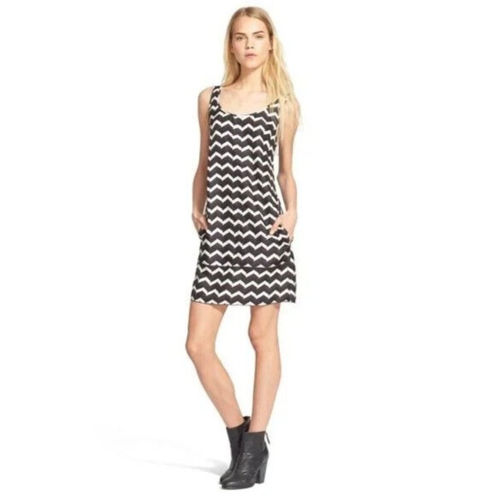 NWT Rag & Bone Allie Chevron Print Silk Charmeuse Dress, Black/Burgundy/Ivory  2